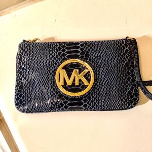 Michael Kors Blue Faux Snakeskin Wristlet